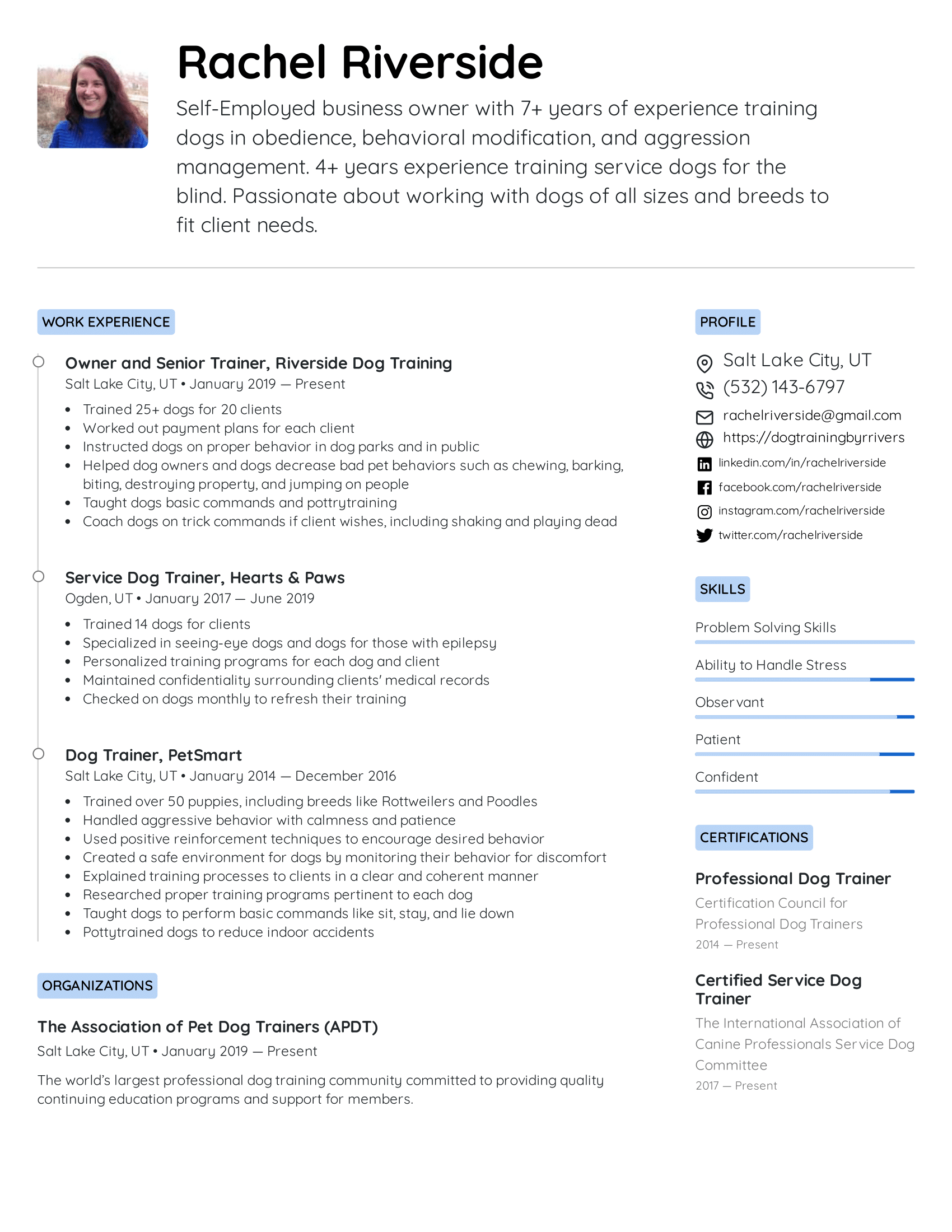 Dog Trainer Resume Example