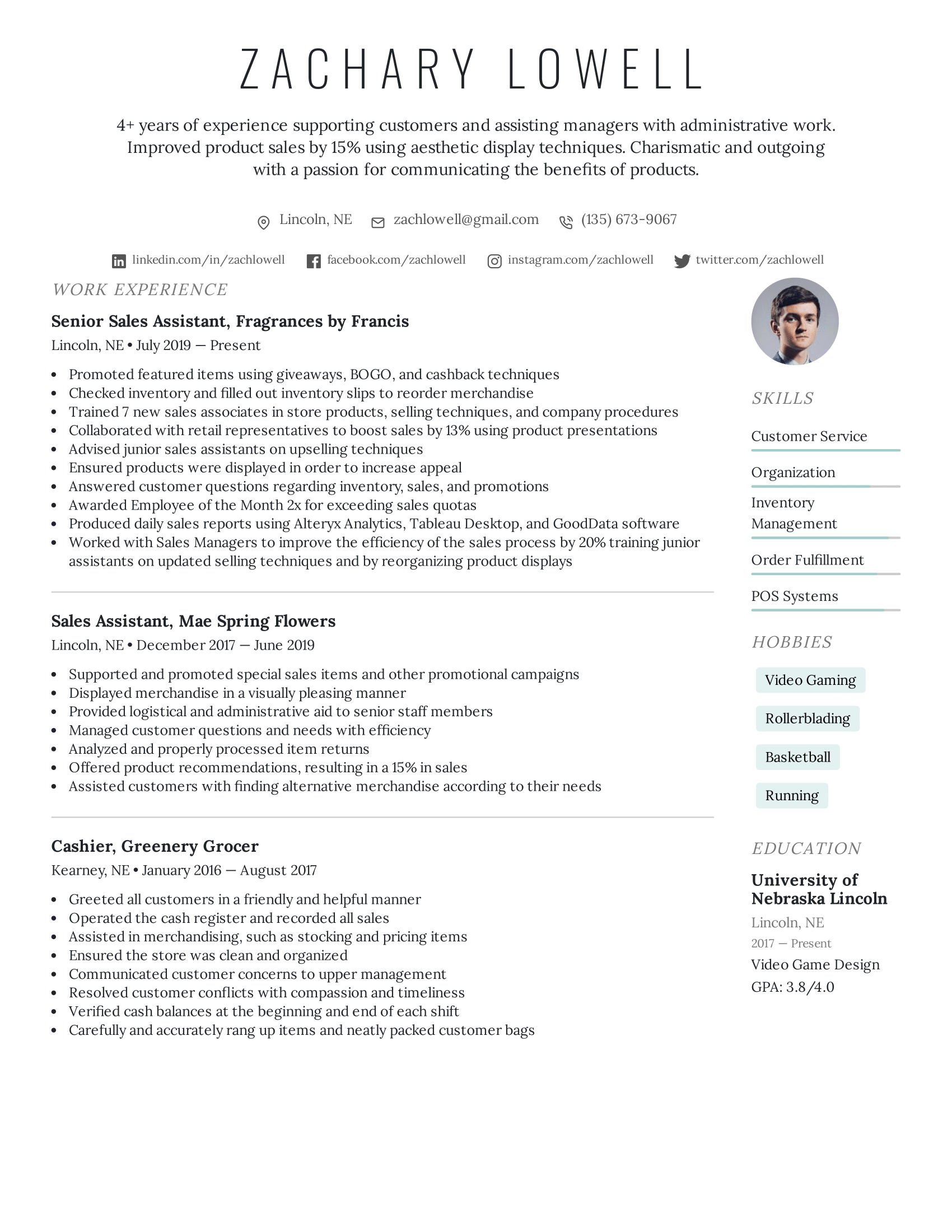Sales Assistant Resume Example