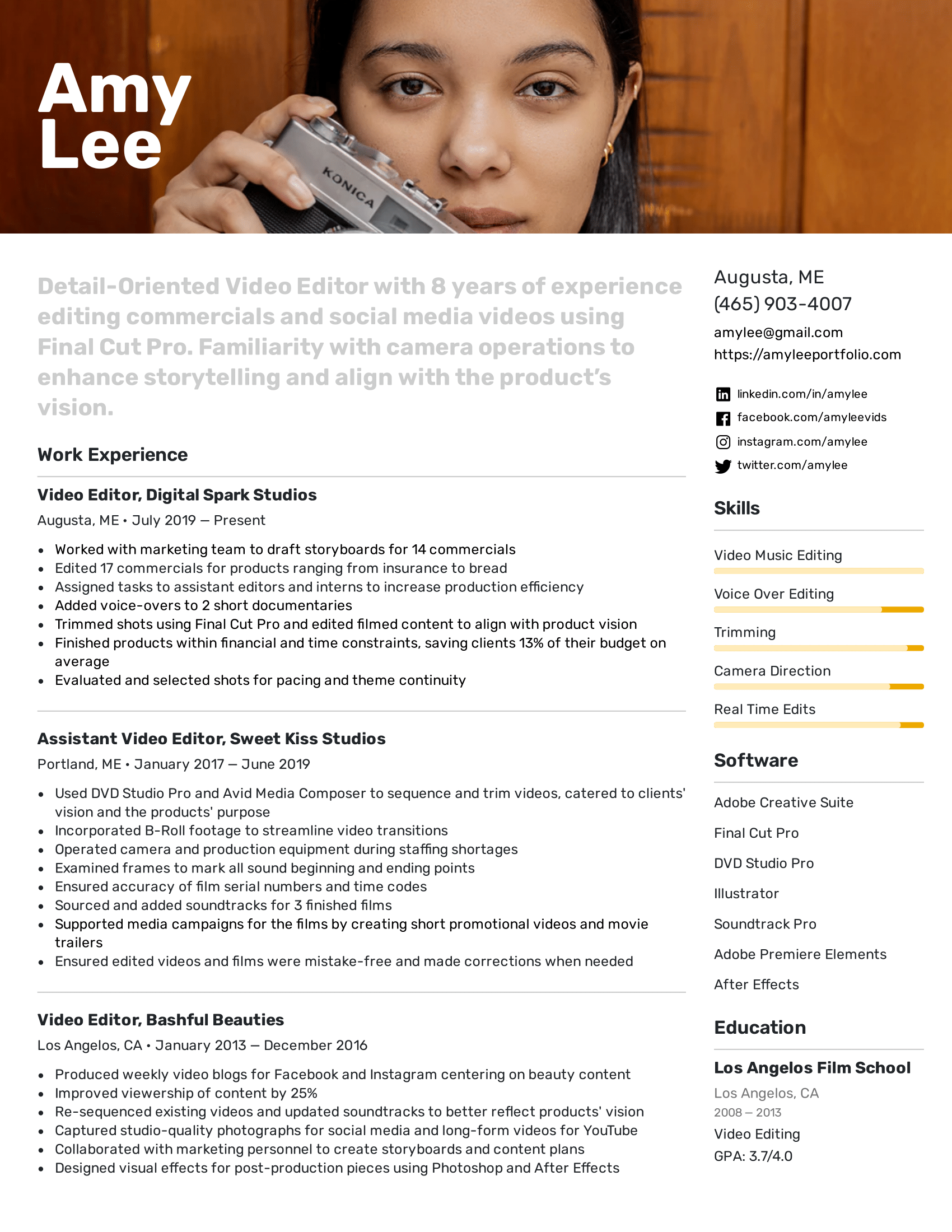Video Editor Resume Example
