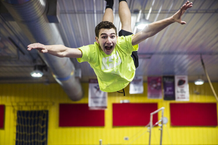 Bouncing, flipping and flying high, this 45 minute class is for the athlete who has mastered the Beginning level and is ready for a new challenge! The Novice Tumble and Trampoline class will keep your athlete challenged by introducing flipping skills on both the floor and trampoline. Prepare for smiles as your child learns to master both the handspring and front tuck while perfecting all the basics.
