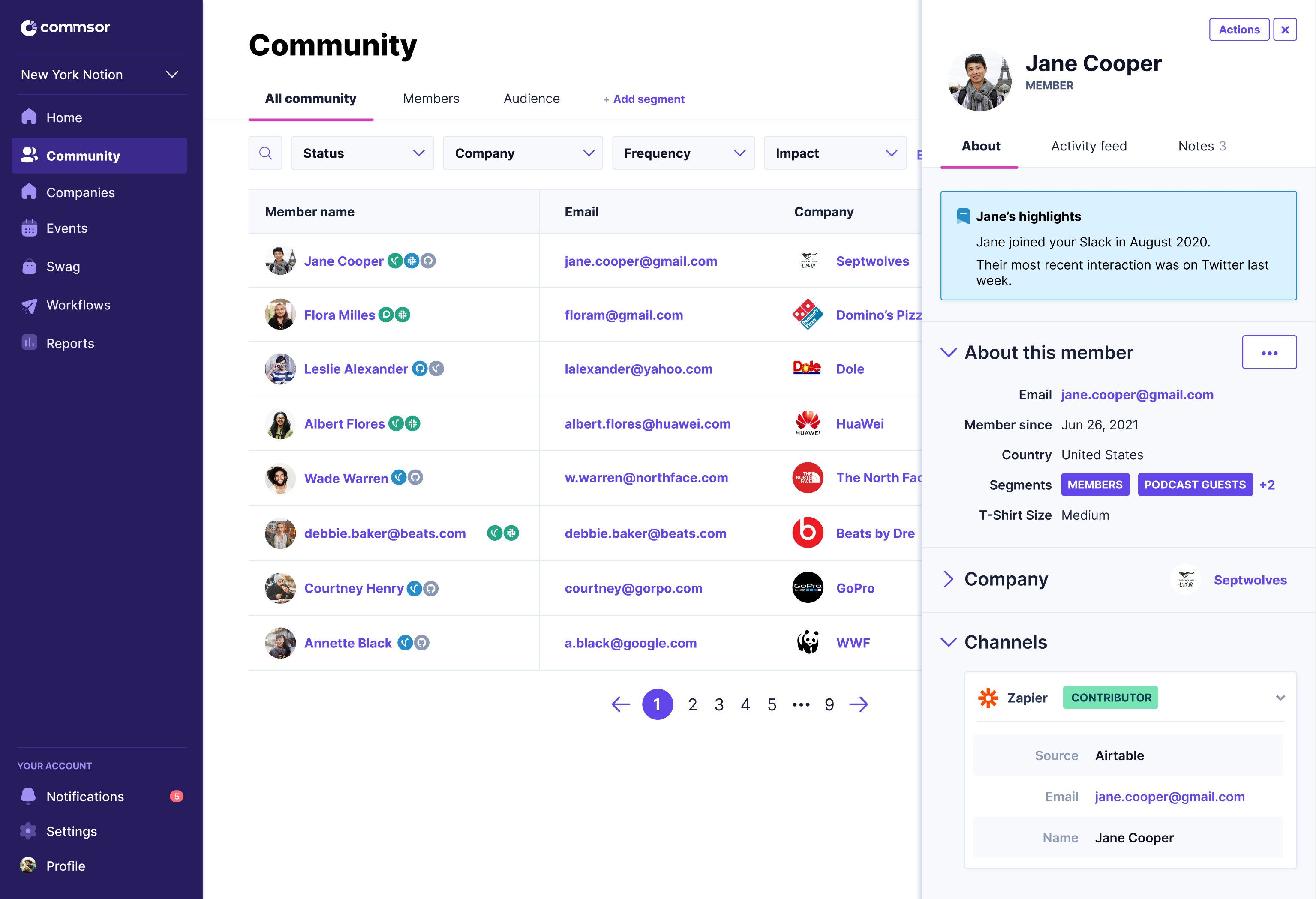 Commsor Member Dashboard Zapier integration