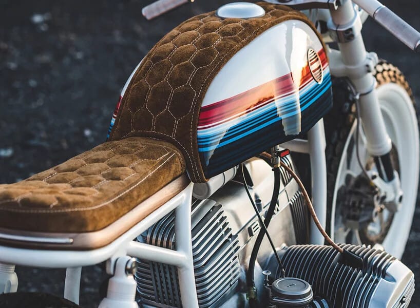 BMW R80 MOTORCYCLE Leather seat closeup