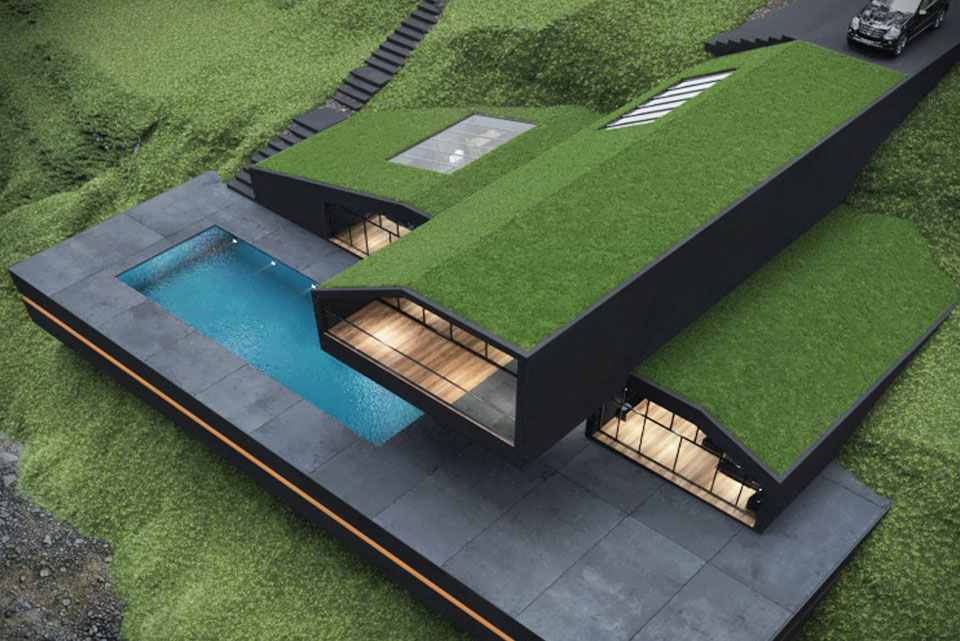 Matte Black Villa in Harriman State Park, New York Infinity Masculine