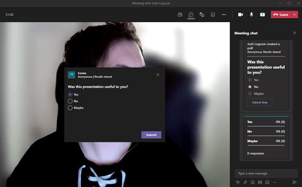 Image of the created created form in Microsoft Teams.