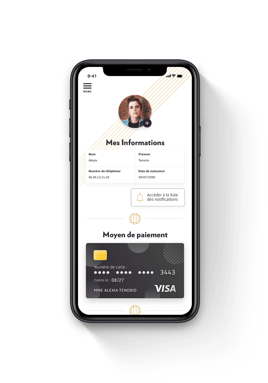 Écran du projet Molitor montrant l'interface de l'application pour accéder à son profil