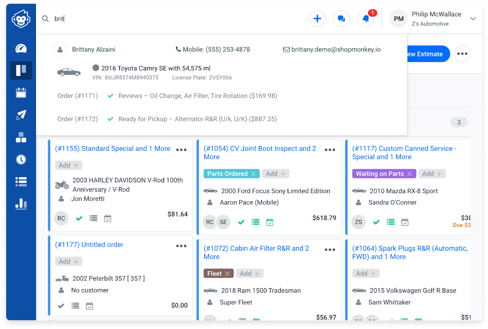 Search quickly through repair history for your auto shop customers using Shopmonkey.