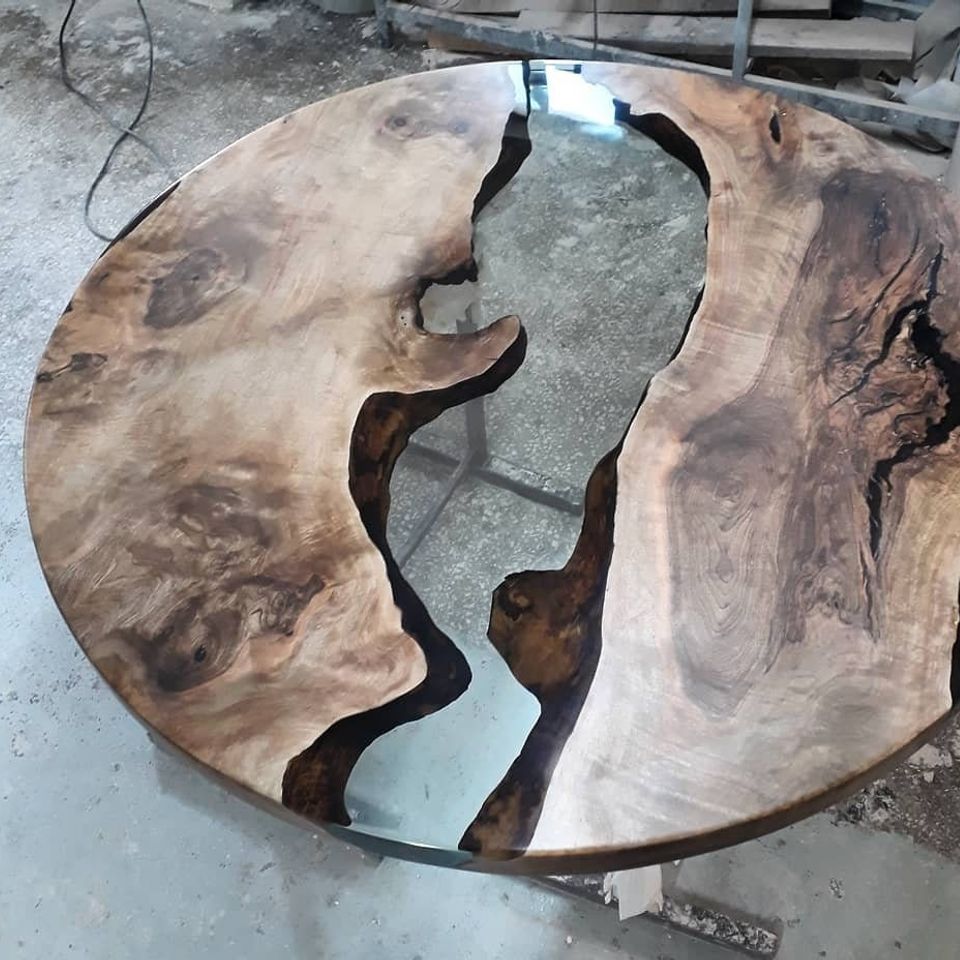 Round Walnut Wood with Clear Epoxy