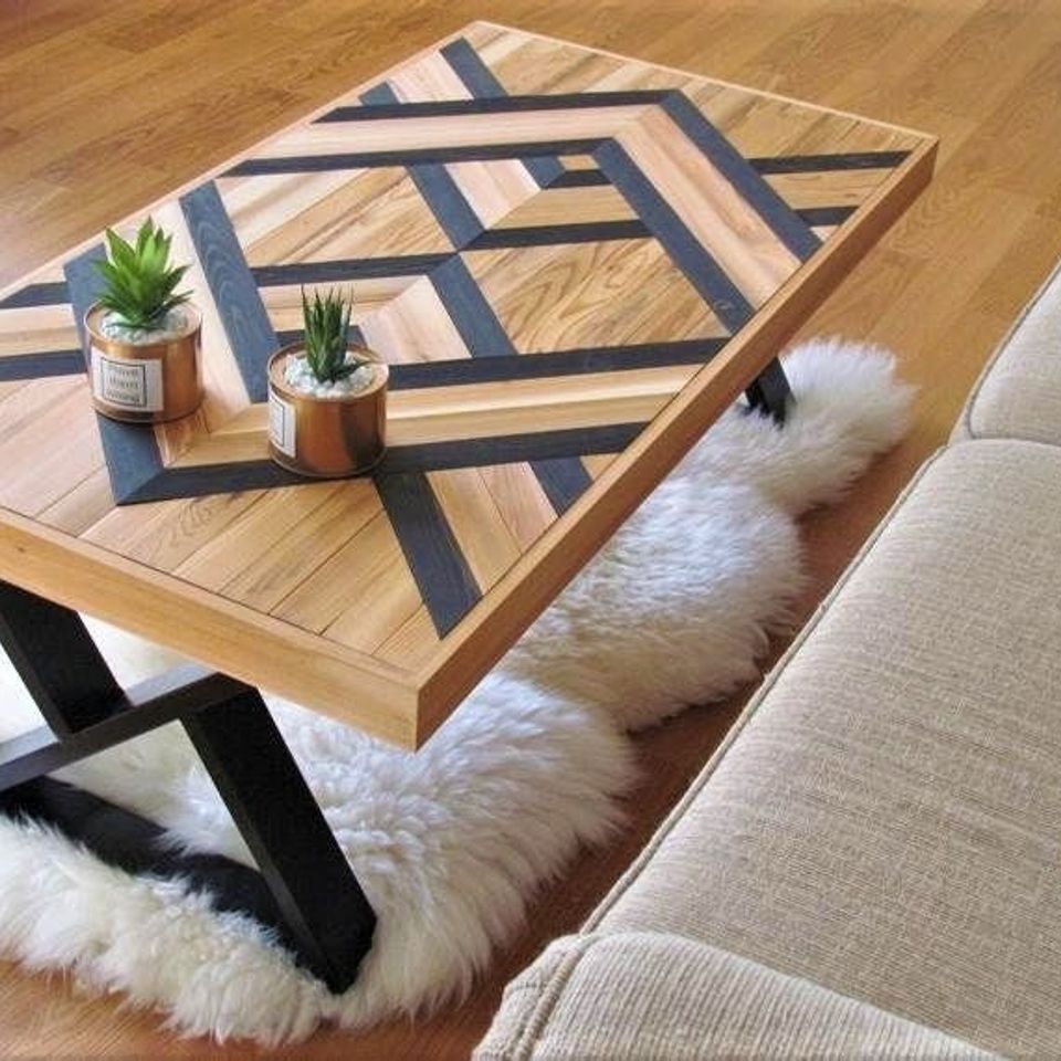 Wood Chevron, Geometric, Black Table