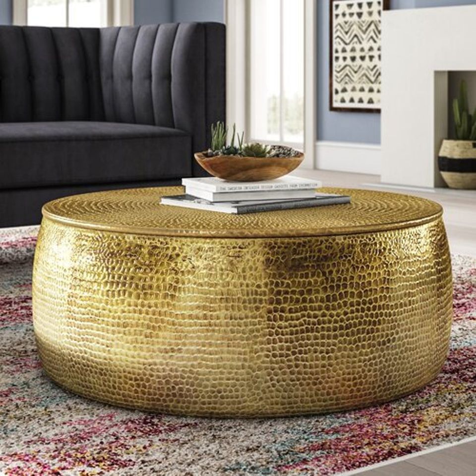 Brass Punched Gold Drum Table
