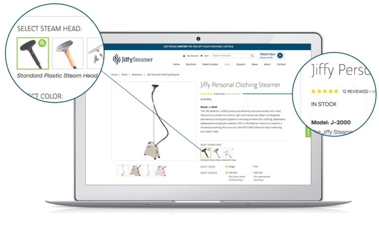 Jiffy Steam Landing page showing UX features