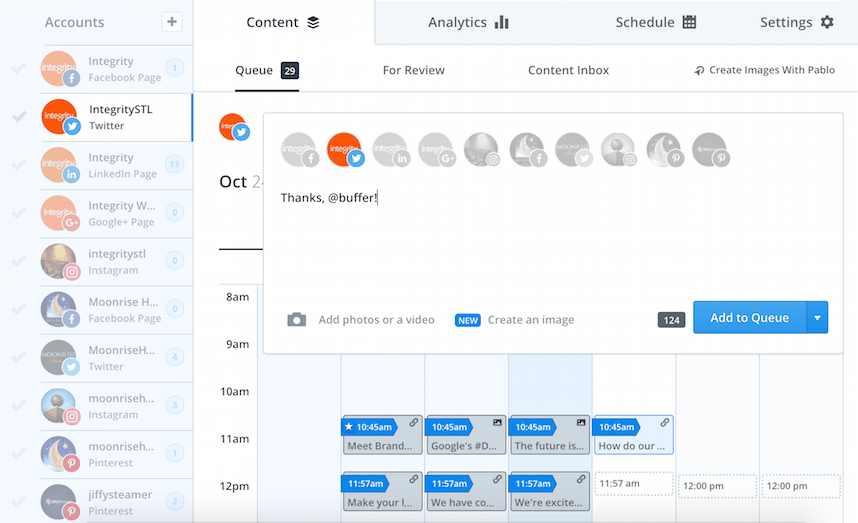 Screen shot of calendar tool for social media post planning