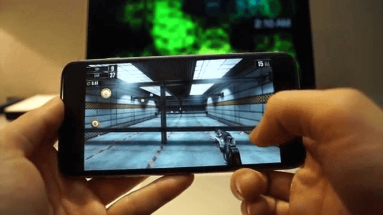 Phone in landscape mode showing a warehouse.