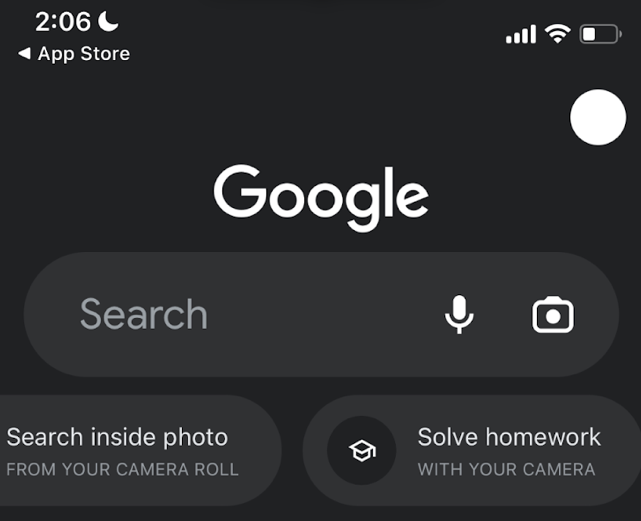 Close up of the Google search bar with the camera icon to upload an image