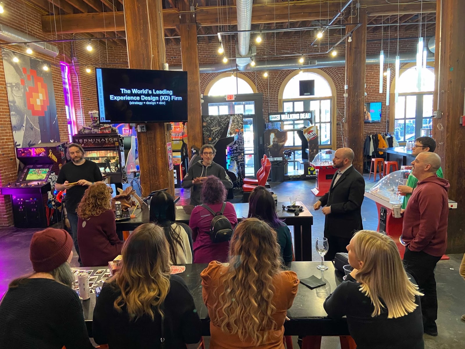 Integrity employees in big group team meeting