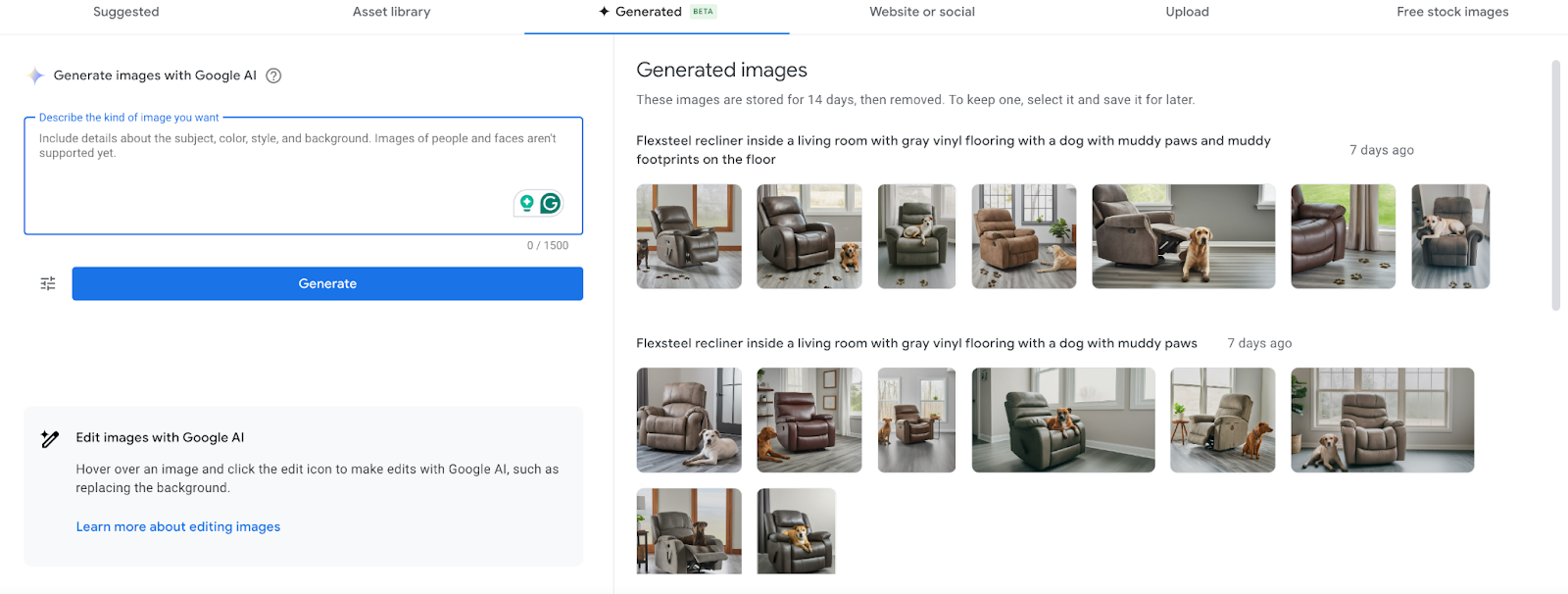 Screenshot of AI image generator tool