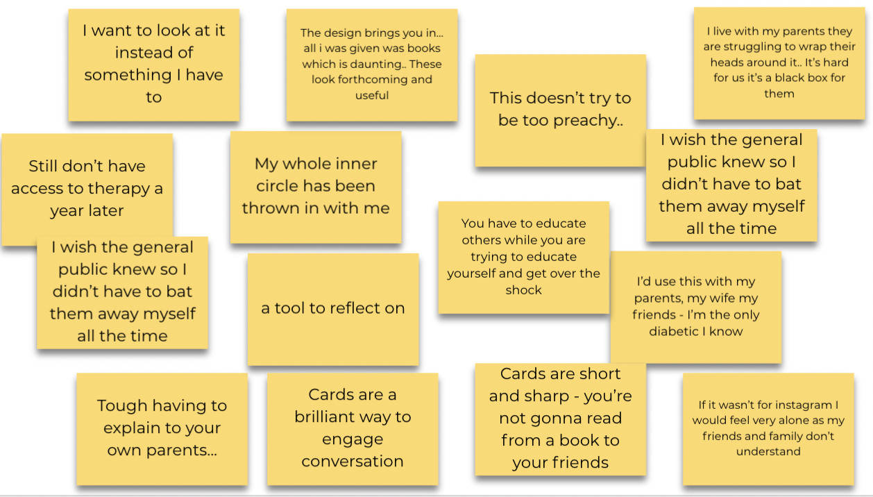 Quotes about the companion cards from recently diagnosed adults
