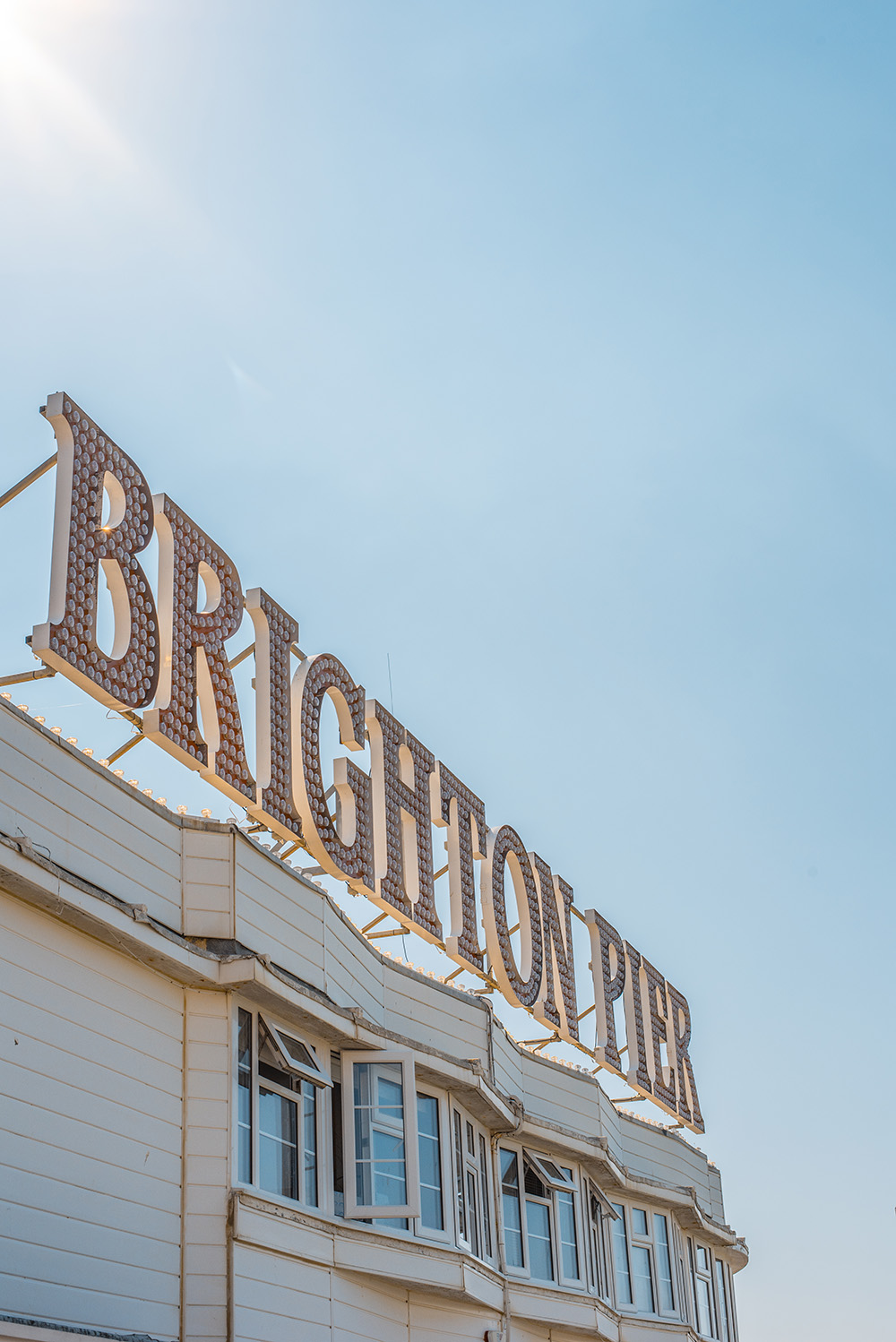 Brighton Pier sign in the sunshine