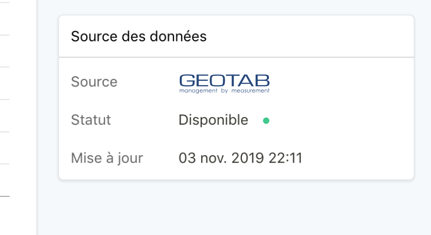 Status information of Geotab telematic solution on Hiboo