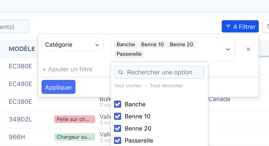 User filtering its inventory on unpowered assets like trailers, dumpsters on Hiboo