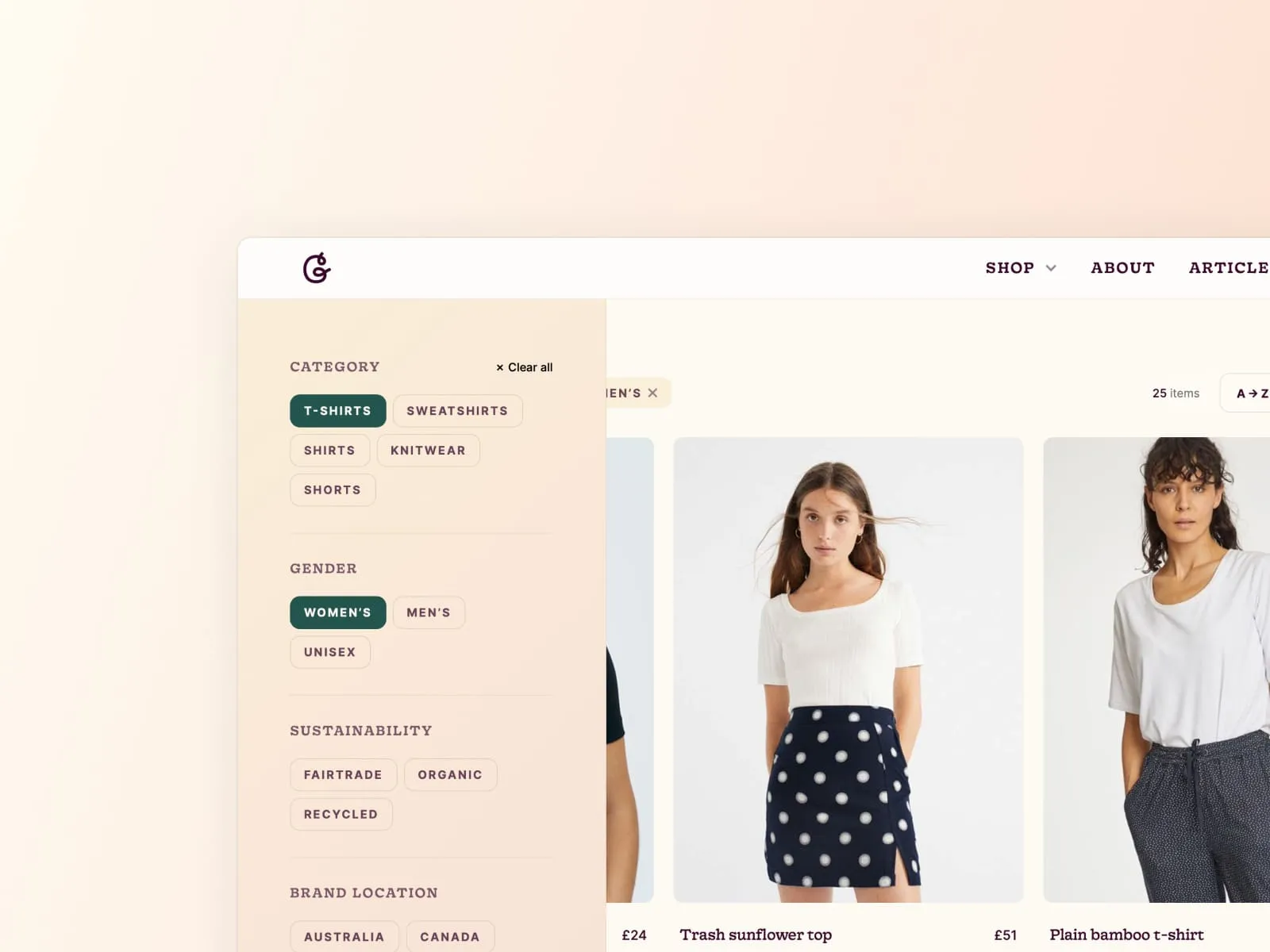 Screenshot showing the sustainable information you can find about a garment.