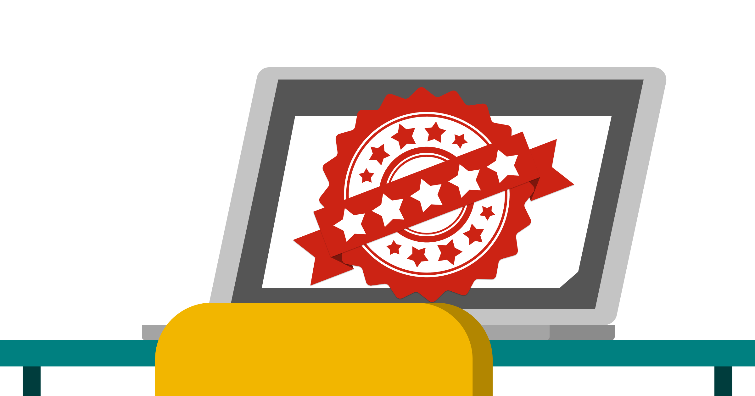 An simplified image of a laptop with a five-star rosette on the screen to imply high-quality documents