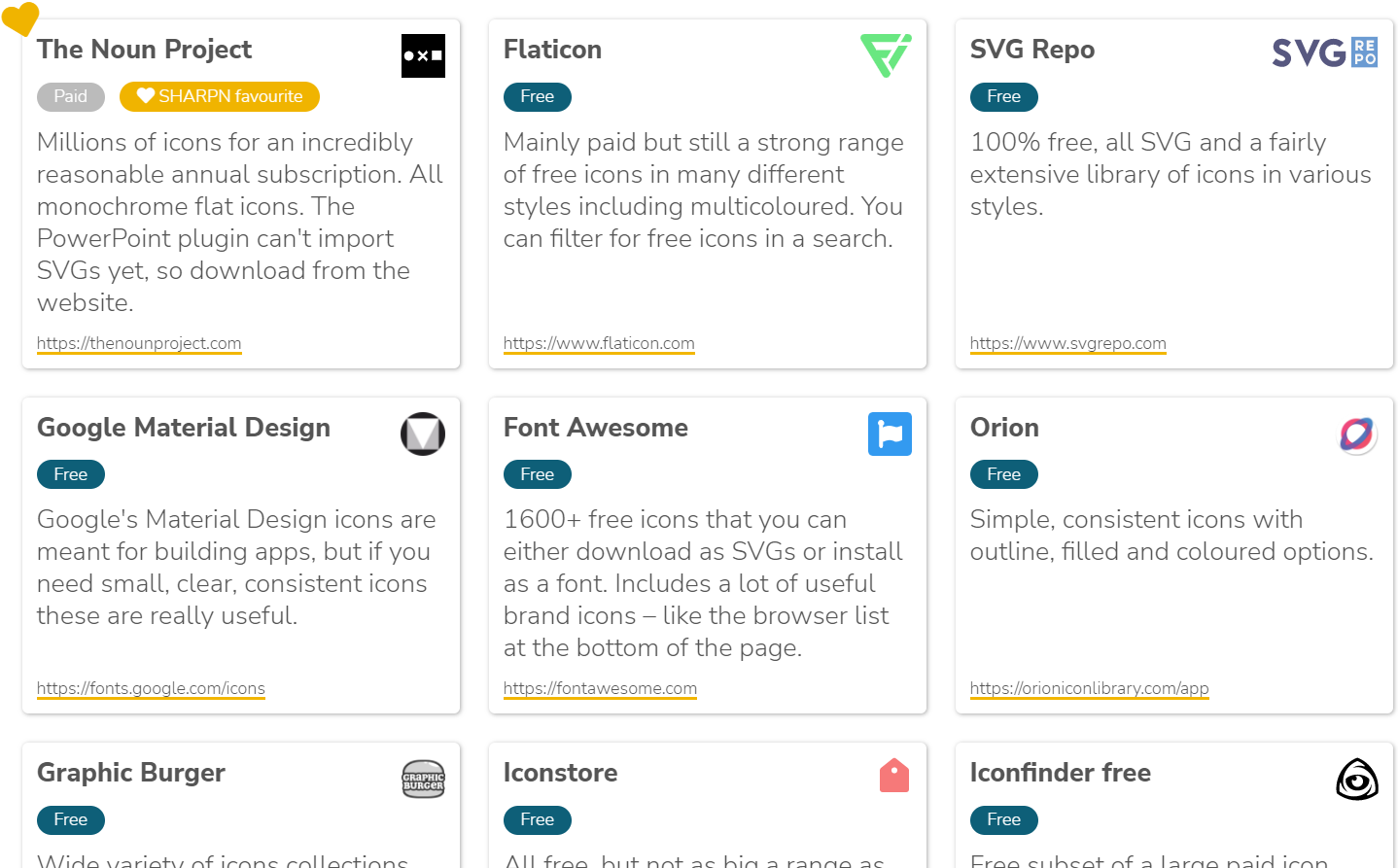 Screenshot of recommended sites, showing 9 different suggestions