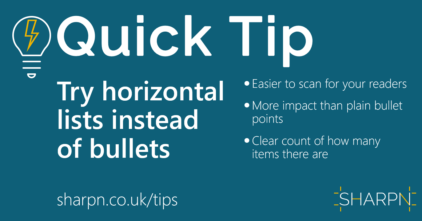 Article title plus brief animation of three bullet points morphing to three columns