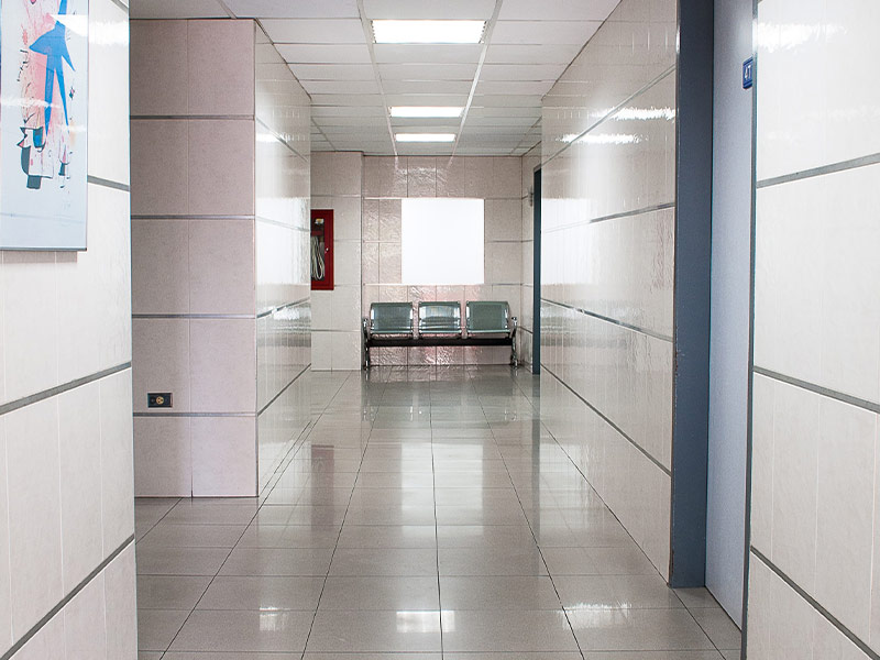 Empty hospital corridor.