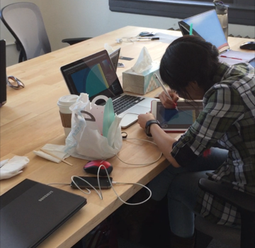 Abbi working on designs