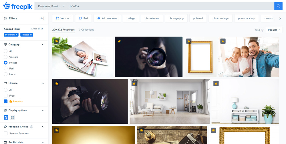 Freepik landing page and search tool