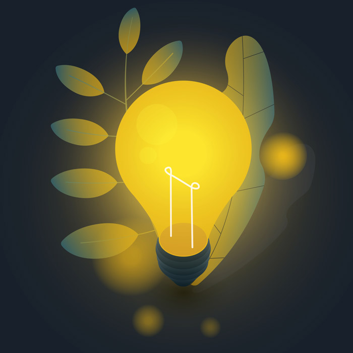 Lightbulb between plants