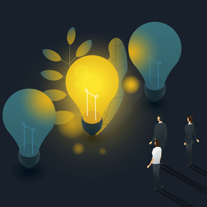 Group of people finding an idea bulb