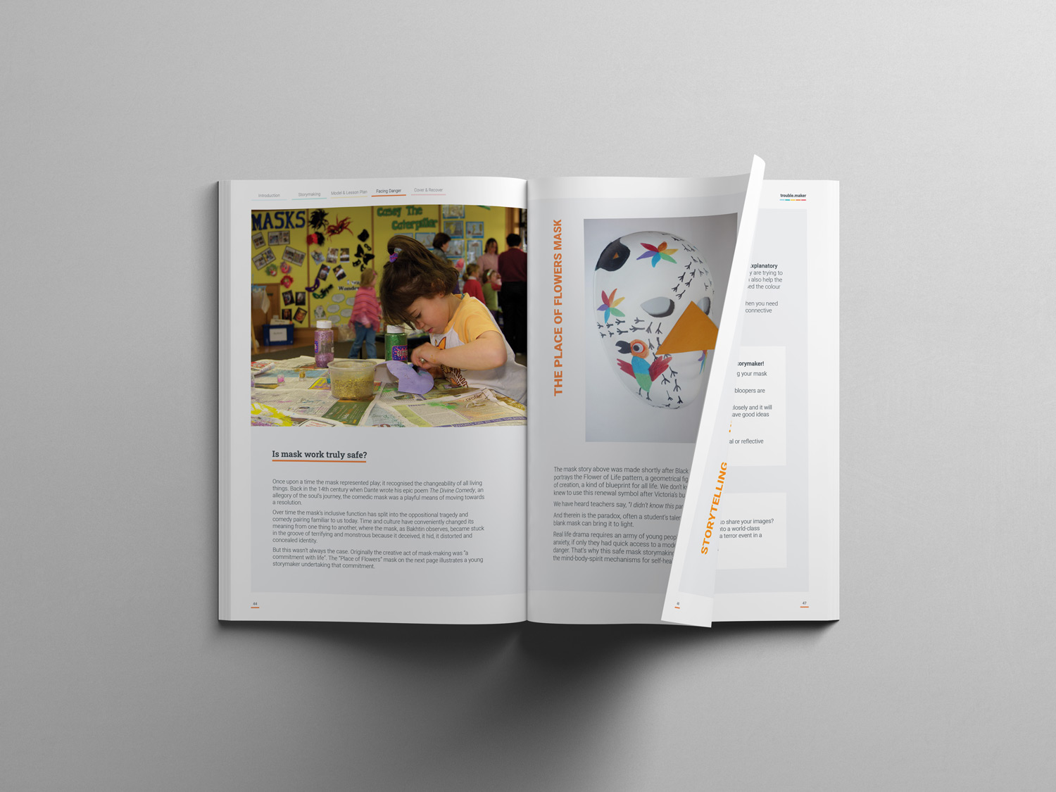 trouble.maker model and book open