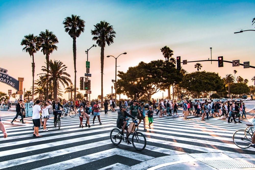 poeple crossing the street