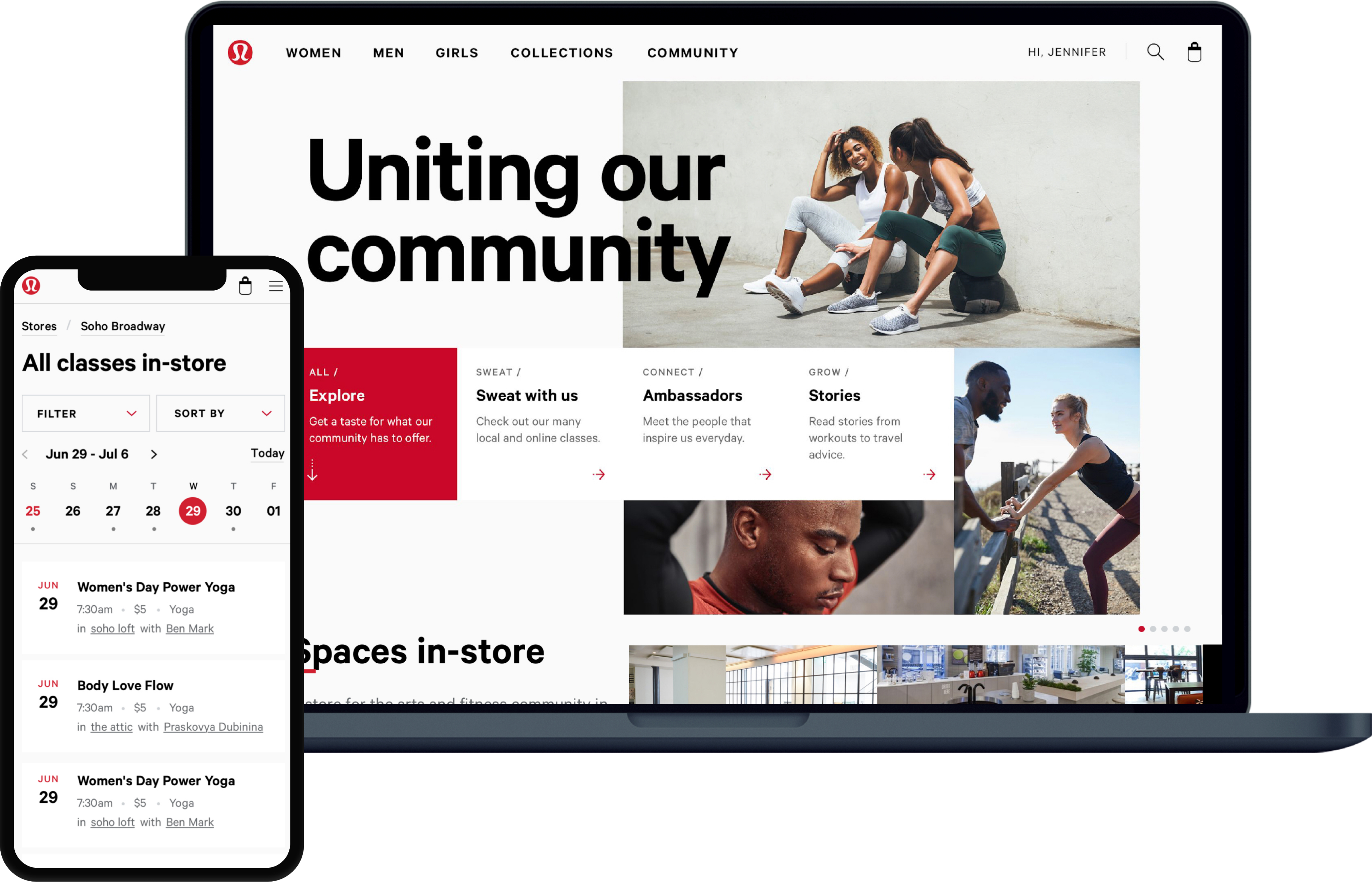 Feature image of the Sweatlife Community design within an iPhone frame overplayed on a MacBook Pro