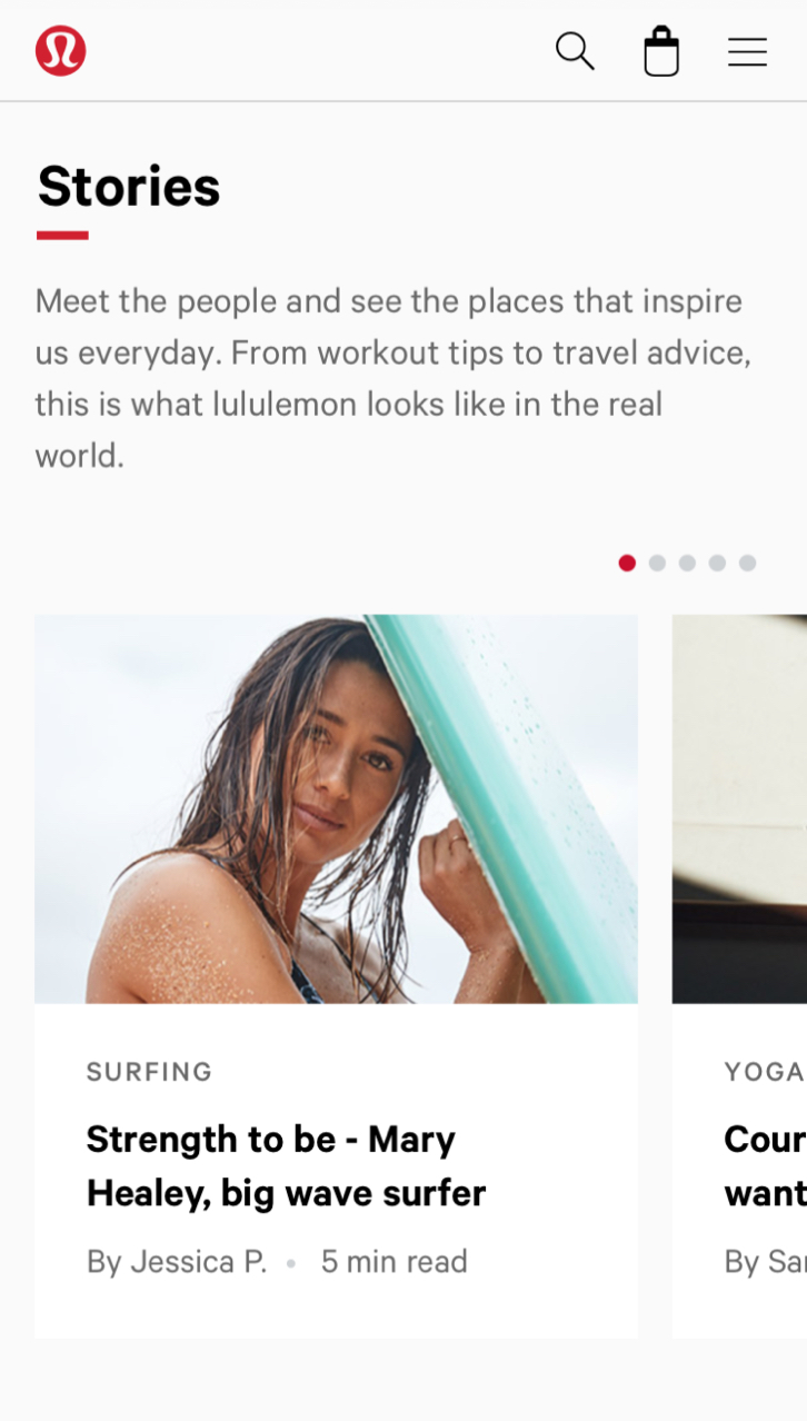 Example screen of the Stories section