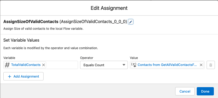 Edit Assignment AssignSizeOfValidContacts