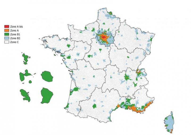 Carte de France des zones Pinel ABC