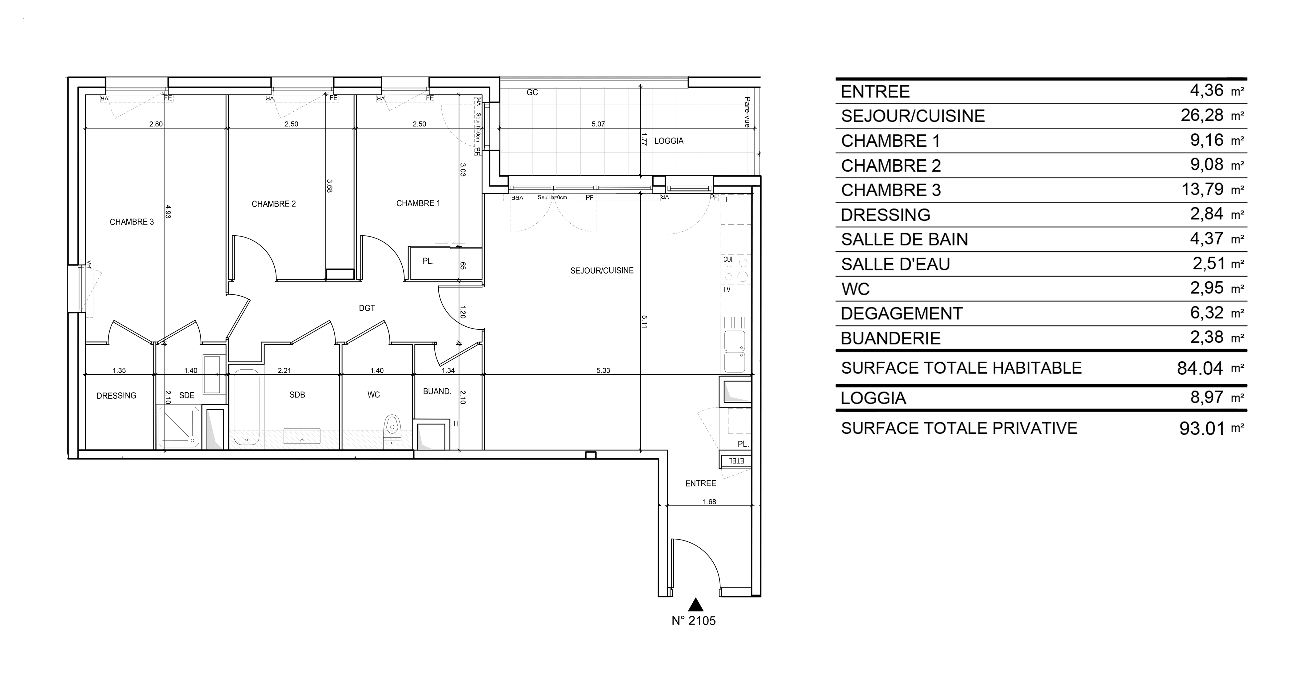 Plan d'un appartement T4 du programme "Les jardins du cygne" de Altarea Cogedim