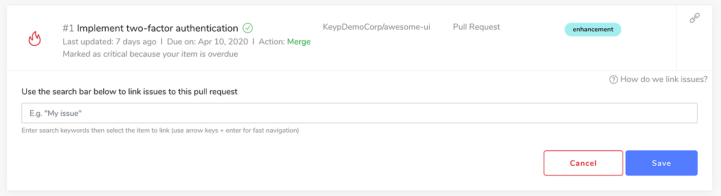 link pull request to issues