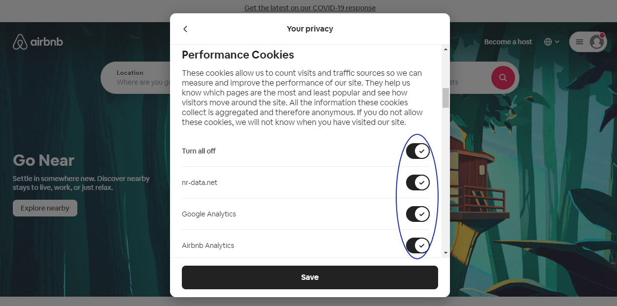 GDPR Cookie Consent Example: AirBnB