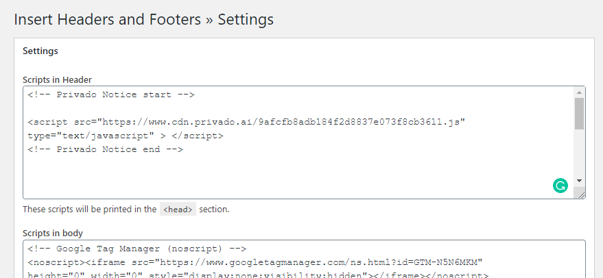 Wordpress Header Settings