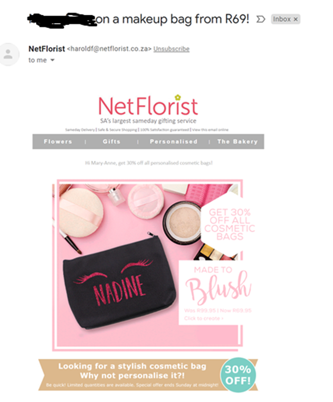 Note how the brand name appears first in bold in the sender field.)