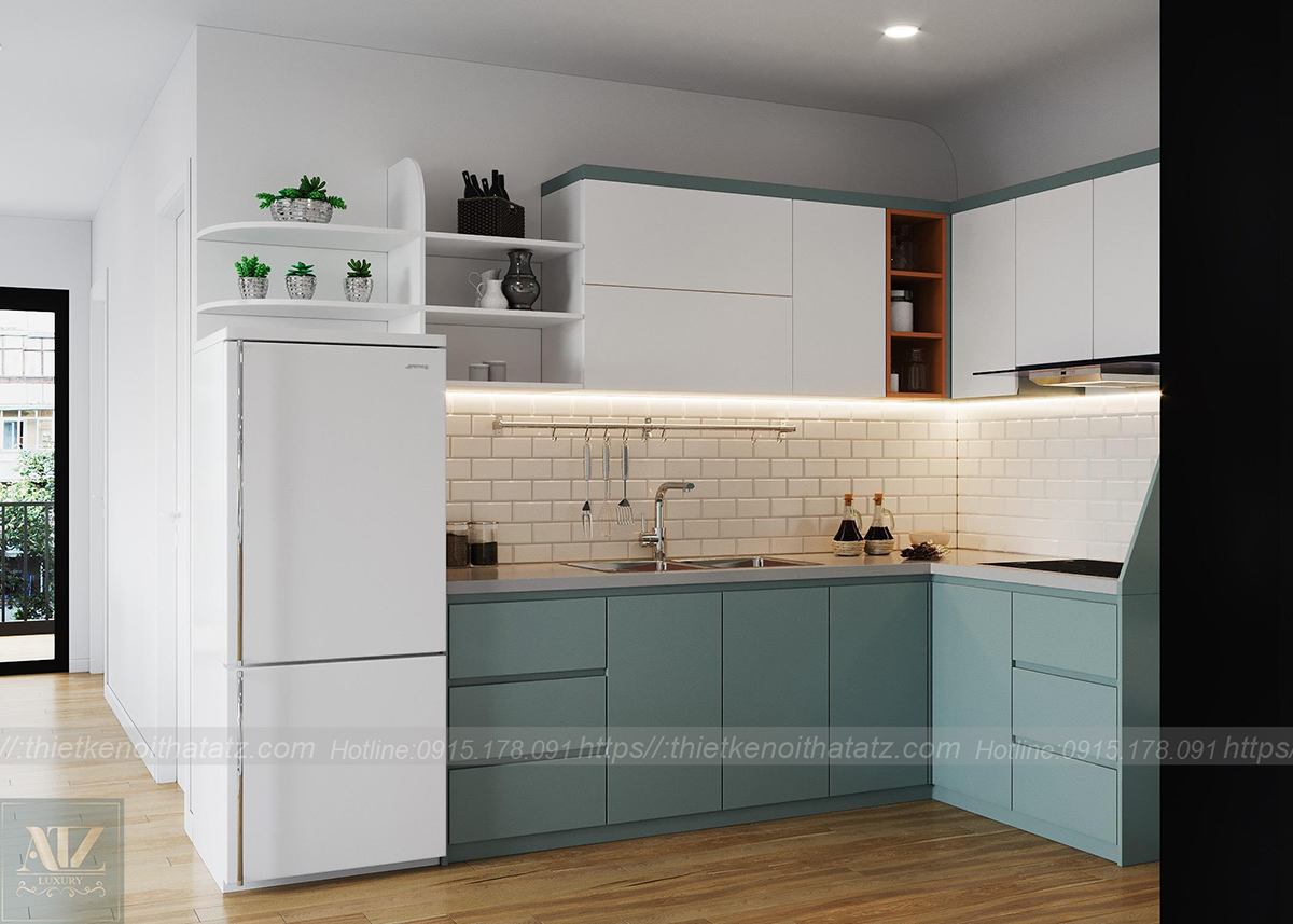 mẫu thiết kế nội thất phòng khách bếp nhà chị Thư