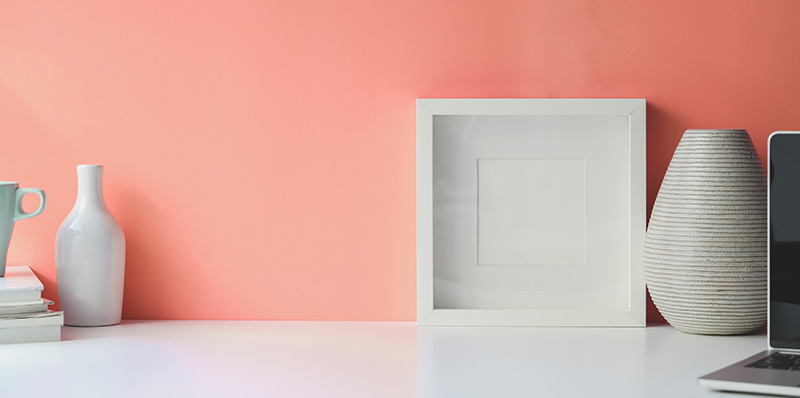 pink wall home office