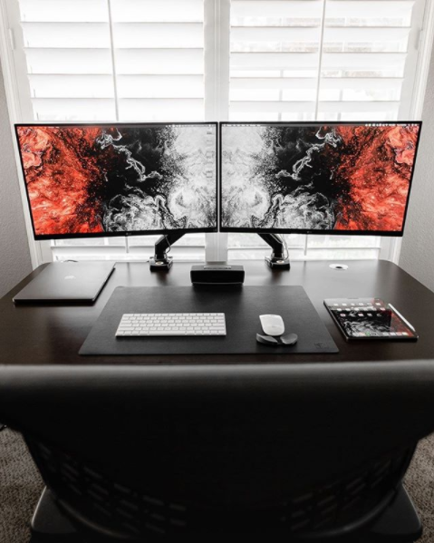 dual monitor arms office desk setup