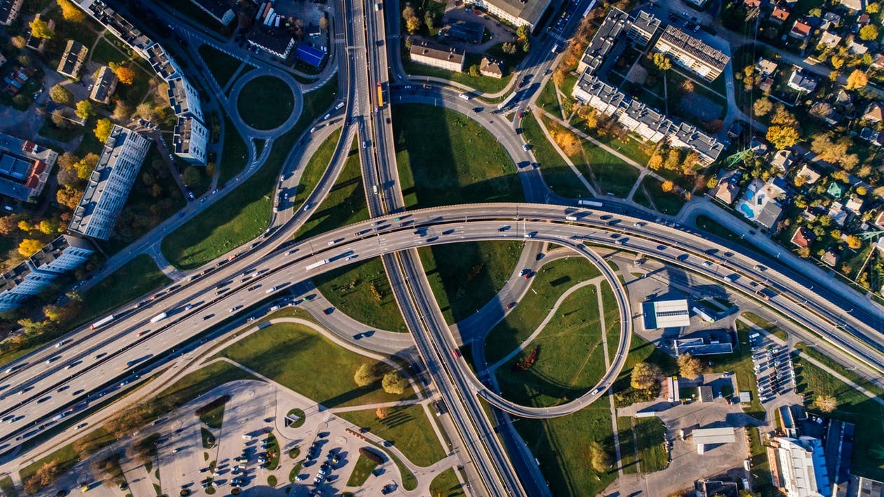 Drone shot of busy highway