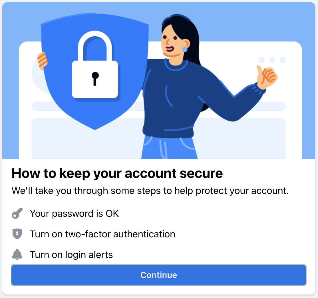 screenshot of the Facebook Security Check-up flow