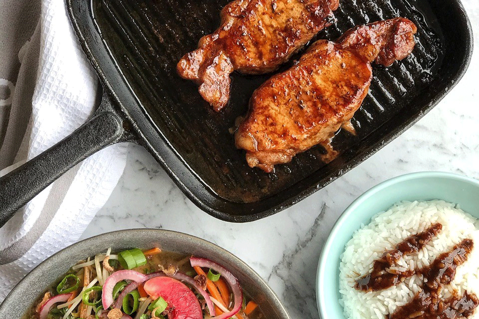 Hoisin Pork Steaks with Bean Sprout Salad NZ Pork