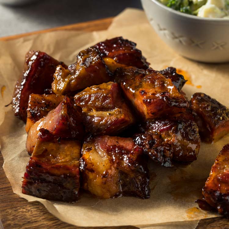 Pork belly burnt ends with honey, chilli and caramel sauce NZ Pork